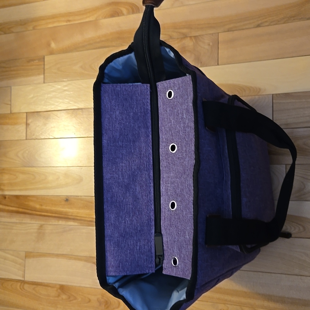 Purple Yarn Knitting/Crochet Tote Bag with Black Straps NWOT